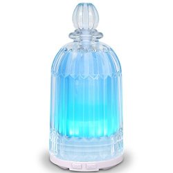 Cosvii 120ML Glass Oil Diffuser Ultrasonic Aromatherapy Diffuser For Essential Oils With 7-COLOR LED Lights Automatic Shut-off Function White Bottom