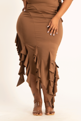Araya Waterfall Ruffle Skirt - Pinecone - XL