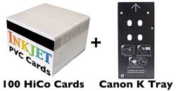 Inkjet Pvc Card Starter Kit For Canon Pixma PRO-10 And PRO-100 Canon K Tray Printers Includes Tray And 100 Inkjet Pvc Cards W Hico Magnetic Stripes
