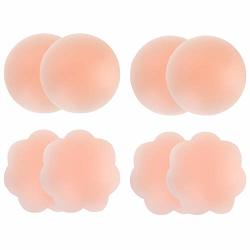 Diravo 4 Pair Pasties For Women Silicone Nipplecovers Reusable Adhesive Invisible Nippless Bra Nude Nude - Round&flower