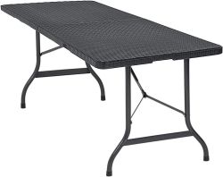 - 1.8M Rattan Folding Trestle Table 180X74X74 Cm - Black
