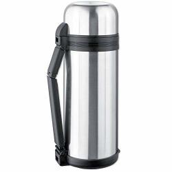 Isosteel VA-9902W 51 Fl.oz. Vacuum Flask 18 8 Stainless Steel Screw Stopper With 2 Gaskets With Extra Wide Opening Incl. Foldable Handle + Removable Carrying Strap